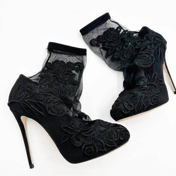Dolce & Gabbana Embroidered Mesh Stretch-lace Sock Boots In Black - Picture 9 of 14